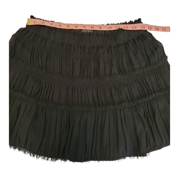 Theory Briona Georgette Silk Skirt Black Tiered Pleated Chiffon Mini Skirt Small - Picture 14 of 14
